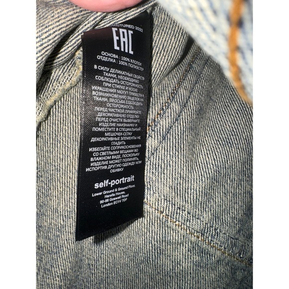 Self Portrait Skirt Button Front Pockets Embellished Blue Jean Skirt - Picture 14 of 16